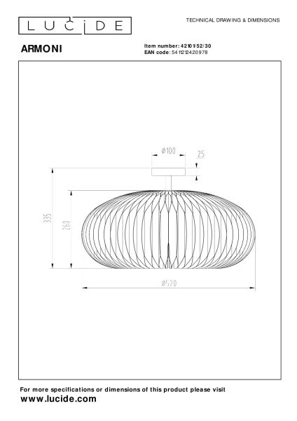 Lucide ARMONI - Deckenleuchte - Ø 52 cm - 1xE27 - Schwarz - technisch